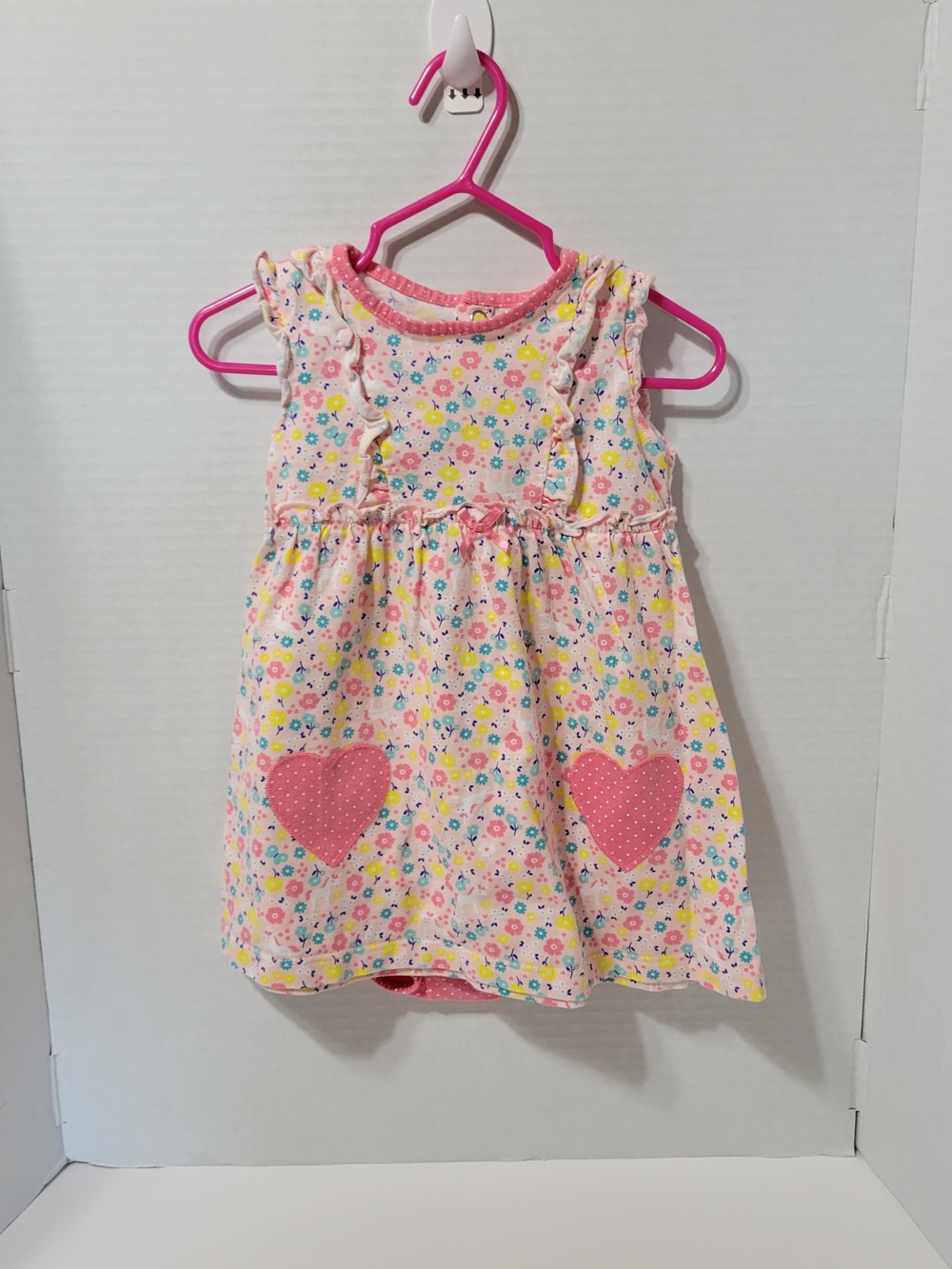 Carter’s Child of Mine Baby Girl 12M Floral Dress w/ Bloomers Pink Hearts Outfit
